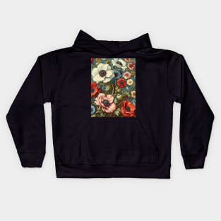 anemone and poppy flower pattern 4 Kids Hoodie